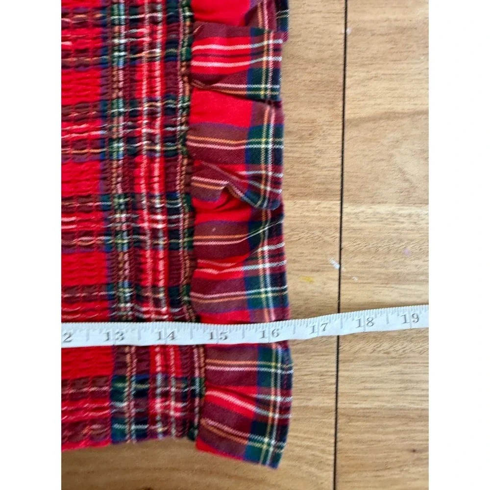 Janie and Jack Girls Red Plaid Tartan Smocked Top Puff Sleeve Holiday Size 8
